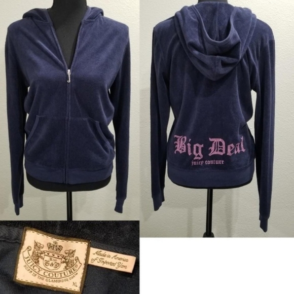 Vintage Juicy Couture TrackSuit Matching Set Navy Blue M XL Jacket Pants Rare - Picture 2 of 4